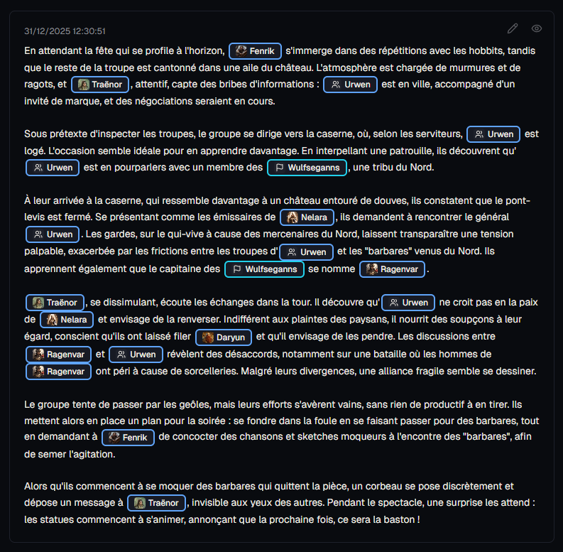 Démo du journal Lorekeeper